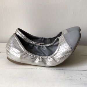 Cole Haan Silver Snakeskin and Gray Leather Ballet Flats